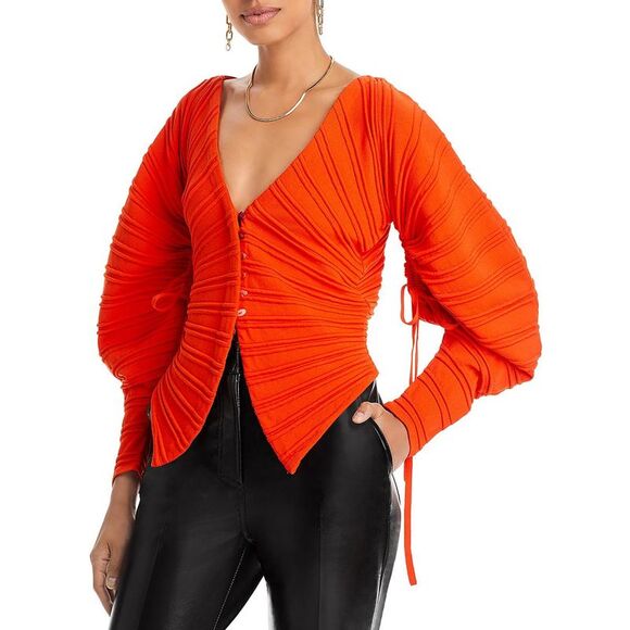 Cult Gaia Sweaters - Cult Gaia Womens Blair Orange Ribbed Knit Cardigan Sweater Jacket